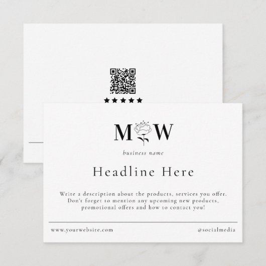 Review Thank Packaging Insert Floral Monogram Info Bedankkaart (Voorkant / Achterkant)