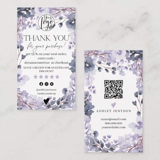 Review van de lavendel waterverf dank u visitekaartje (Voorkant / Achterkant)