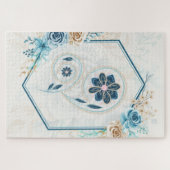 "Revitalising Life" Blauwe Blauwgroen Bloemenkunst Legpuzzel (Horizontaal)