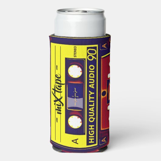 Revive Retro Vibes: Pop Art Mix Tape Seltzer Blikjeskoeler (Seltzer Achterkant)