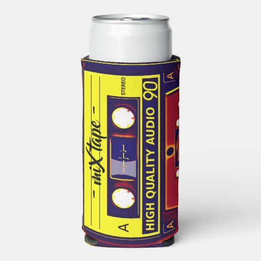 Revive Retro Vibes: Pop Art Mix Tape Seltzer Blikjeskoeler (Seltzer Voorkant)