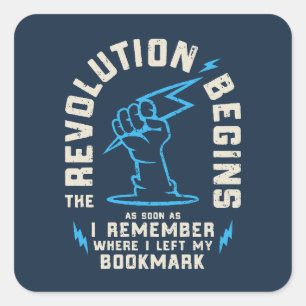 Revolutie begint Boek Lover Grappig Vierkante Sticker
