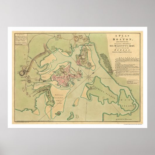 Revolutionaire Boston Map 1776 Poster (Voorkant)