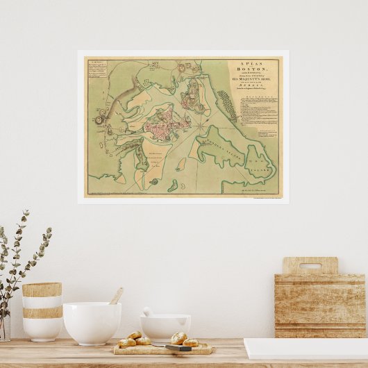 Revolutionaire Boston Map 1776 Poster (Keuken)