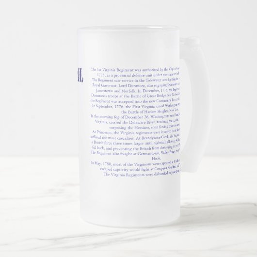 Revolutionaire Oorlog 1st Virginia Regiment Glass Matglas Bierpul (Voorkant rechts)