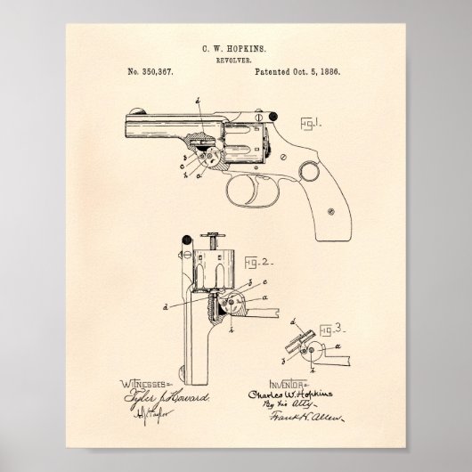 Revolver 1886 Patent Art Old Peper Poster (Voorkant)