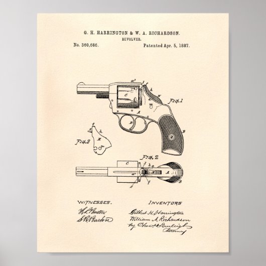 Revolver 1887 Patent Art Old Peper Poster (Voorkant)
