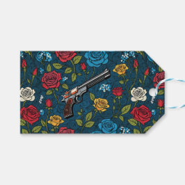  revolver bloem met Rozen donkerblauw Cadeaulabel