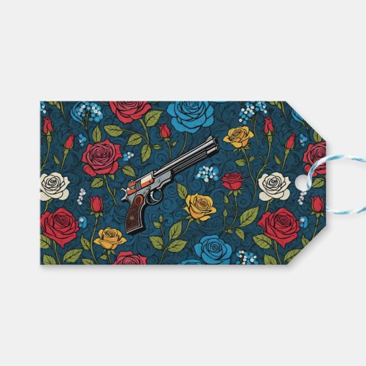  revolver bloem met Rozen donkerblauw Cadeaulabel (Voorkant (Horizontaal))