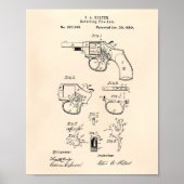 Revolver Fire Arm 1880 Patent Art Old Peper Poster (Voorkant)