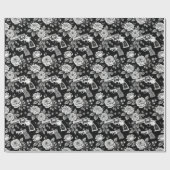  Revolver Floral Illustration Zwart Wit Cadeaupapier (Vlak)