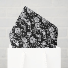 Revolver Floral Illustration Zwart Wit Tissuepapier