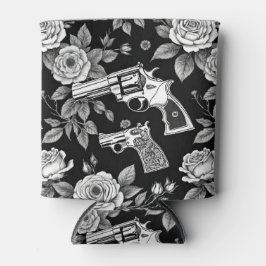 Revolver Zwart & Wit Bloemen Illustratie Blikjeskoeler