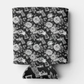 Revolver Zwart & Wit Bloemen Illustratie Blikjeskoeler (Achterkant)
