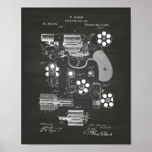 Revolving Fire Arm 1881 Patent Art - Chalkboard Poster (Voorkant)