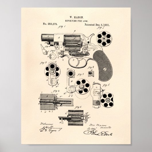 Revolving Fire Arm 1881 Patent Art - Old Peper Poster (Voorkant)