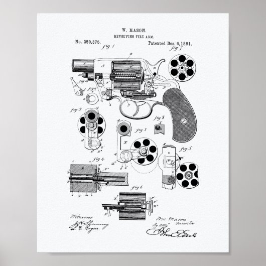 Revolving Fire Arm 1881 Patent Art - Witboek Poster (Voorkant)