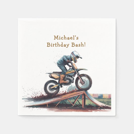 Revved Up Racer: Verjaardag motorfiets Bash Servet (Voorkant)