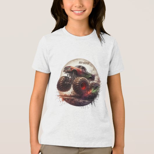 "Revved Up & Ready to Roll" Aangepaste Monstertruc Tri-Blend Shirt (Voorkant)