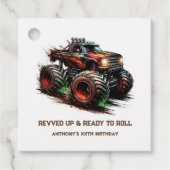 "Revved Up & Ready to Roll" Monster Truck Verjaard Bedankjes Labels (Voorkant)