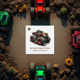 "Revved Up & Ready to Roll" Monster Truck Verjaard Bedankjes Labels