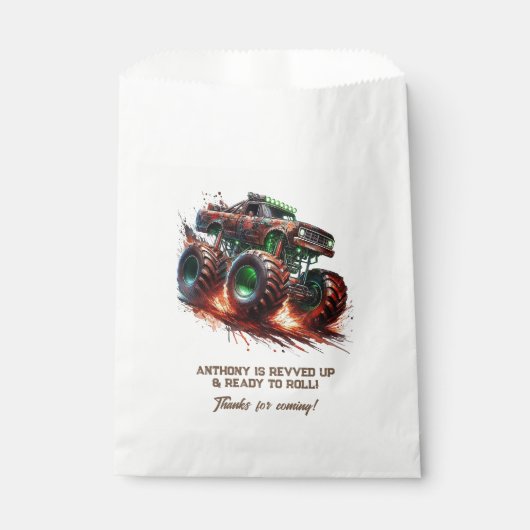 "Revved Up & Ready to Roll" Monster Truck Verjaard Bedankzakje (Voorkant)