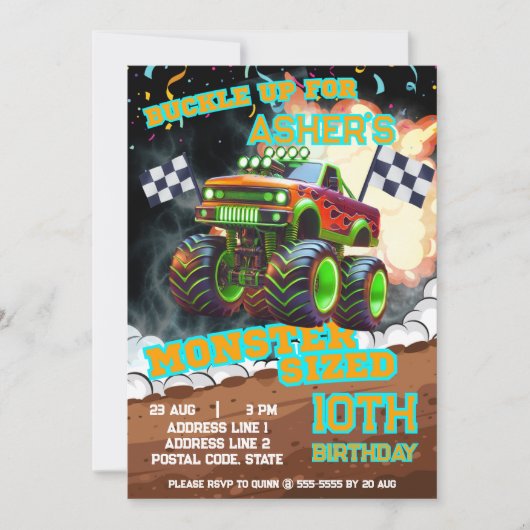 Revved Up & Ready to Roll Monster Truck Verjaardag Kaart (Voorkant)