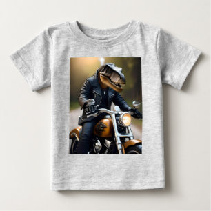 **"Revved Up Rex: T-Rex in leer op een motor