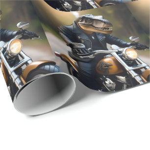 **"Revved Up Rex: T-Rex in leer op een motor Cadeaupapier