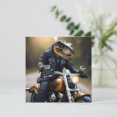 **"Revved Up Rex: T-Rex in leer op een motor Save The Date (Staand voorkant)