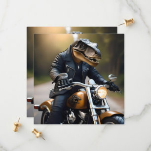 **"Revved Up Rex: T-Rex in leer op een motor Save The Date
