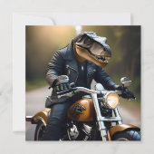 **"Revved Up Rex: T-Rex in leer op een motor Save The Date (Voorkant)