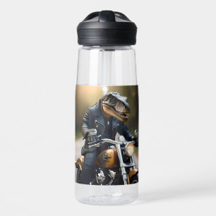 **"Revved Up Rex: T-Rex in leer op een motor Waterfles
