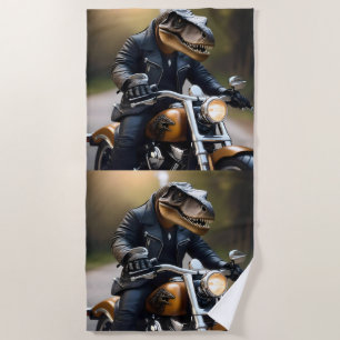 Revved Up Rex: T-Rex in leer op een motorfiets, Strandlaken