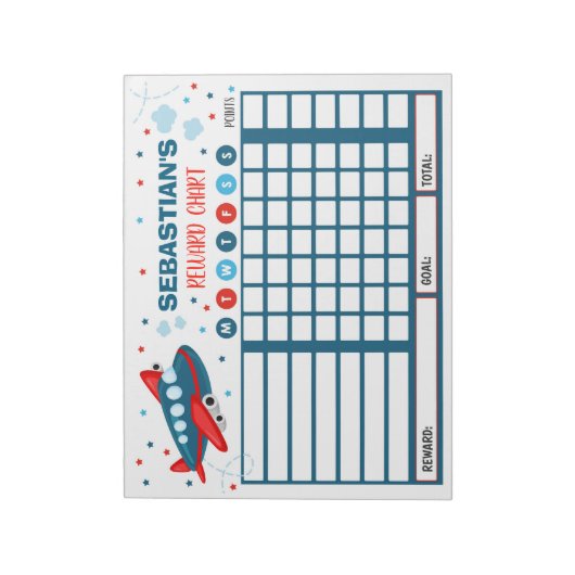 Reward Chart Airplane Personated Chore Chart Notitieblok (Linkerzijde)