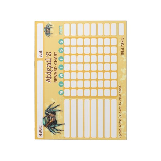 Reward Chart Jumping Spider Personalized Chores Notitieblok (Linkerzijde)