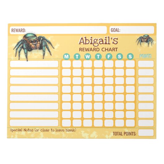 Reward Chart Jumping Spider Personalized Chores Notitieblok (Voorkant)