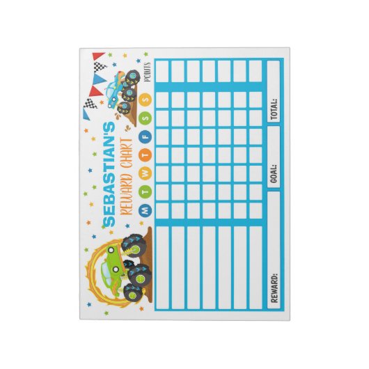 Reward Chart Monster Truck Personalized Chores Notitieblok (Linkerzijde)