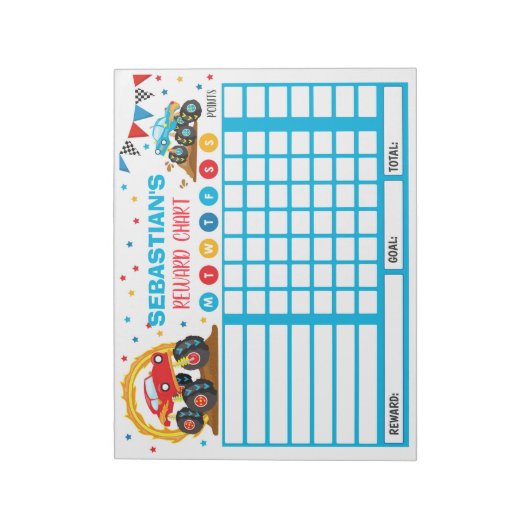 Reward Chart Monster Truck Personalized Chores Notitieblok (Linkerzijde)