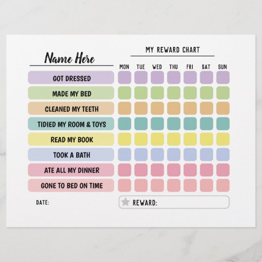 Reward Chart Personated Schedule Daily Fun Kinder Flyer (Voorkant)