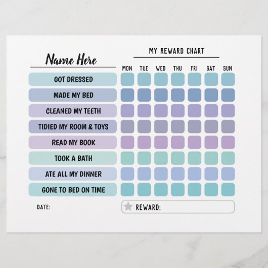 Reward Chart Personated Schedule Daily Fun Kinder Flyer (Voorkant)