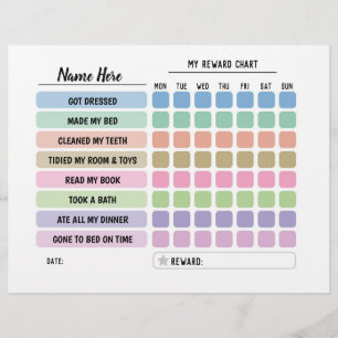 Reward Chart Personated Schedule Daily Fun Kinder Flyer