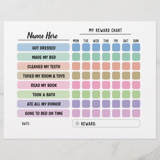 Reward Chart Personated Schedule Daily Fun Kinder Flyer (Voorkant)