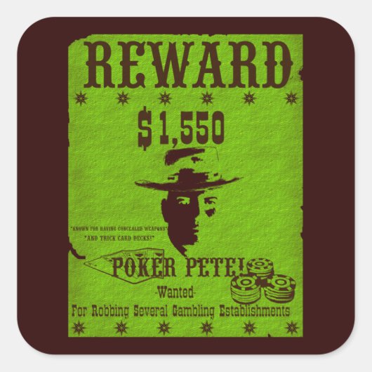 Reward Poker Pete Vierkante Sticker (Voorkant)