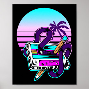 Rewind Cassette Music Pencil 80s 90s Poster