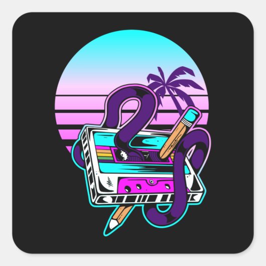 Rewind Cassette Music Pencil 80s 90s Vierkante Sticker (Voorkant)