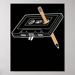 Rewind Cassette Pencil 90s Humor Poster