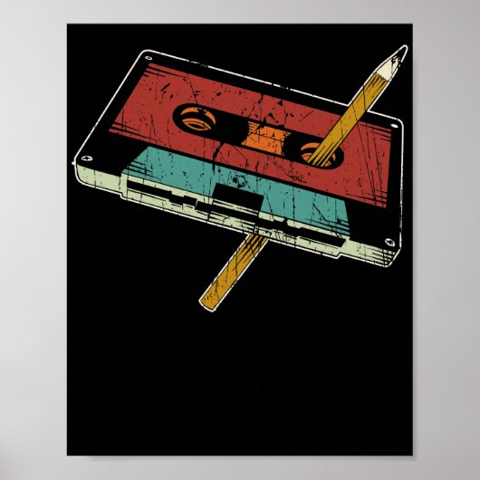 Rewind cassette Pencil Muziek 80s 90s Poster (Voorkant)
