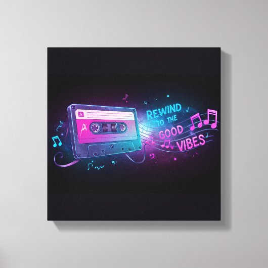 "Rewind the Good Vibes" Cassettebandje Canvas Afdr (Voorkant)
