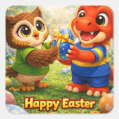 Rex and hoot happy Easter Square envelope seal Vierkante Sticker (Voorkant)